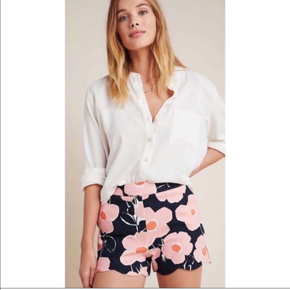 Anthropologie floral print scalloped hem shorts